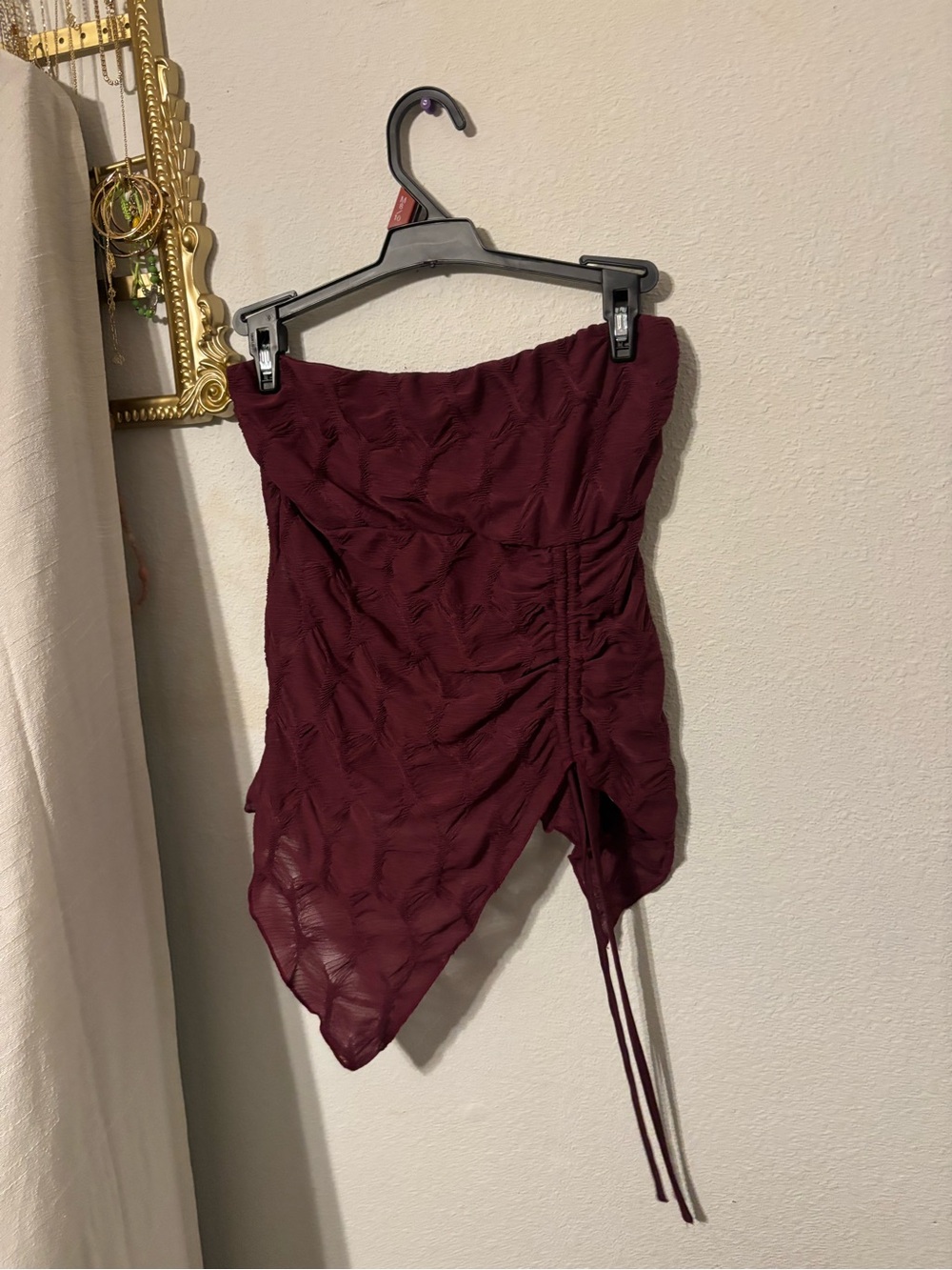 Women’s Ruched Asymmetric Skirt - Burgundy